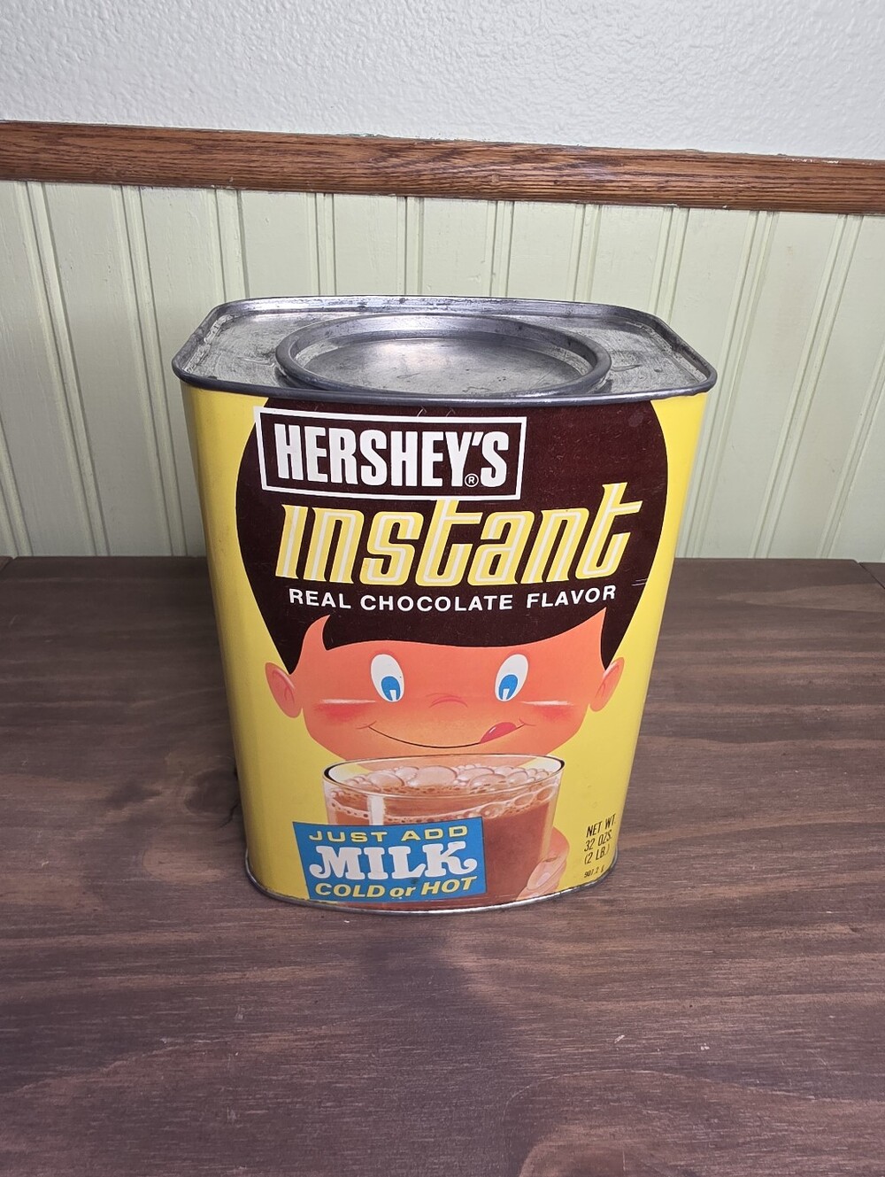 Vtg 1970s Hershey's Instant Real Chocolate Flavor 32 oz Tin Can Container Clean